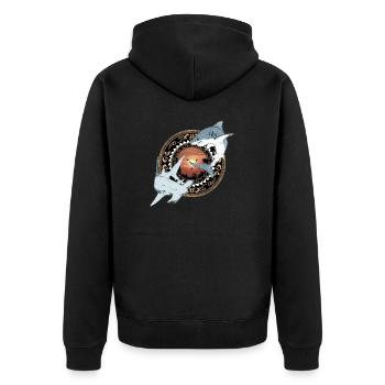 Hammerhai Weißer Hai Hawaiianisch - Unisex Premium Bio Zip Hoodie - Schwarz - Hinten - Nico (187cm)
