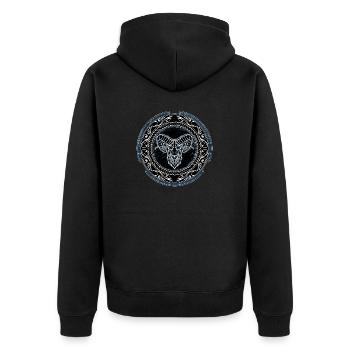 Wikinger Widder Aries - Unisex Premium Bio Zip Hoodie - Schwarz - Hinten - Nico (187cm)