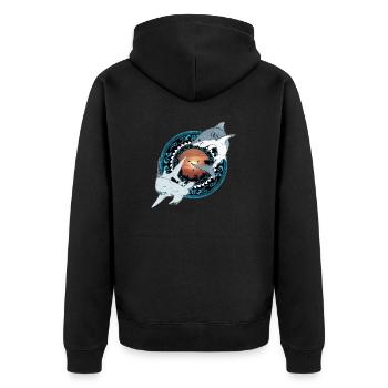 Hammerhai Weißer Hai Hawaiianisch - Unisex Premium Bio Zip Hoodie - Schwarz - Hinten - Nico (187cm)