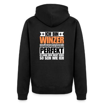 Perfekter Winzer - Unisex Premium Bio Zip Hoodie - Schwarz - Hinten - Nico (187cm)
