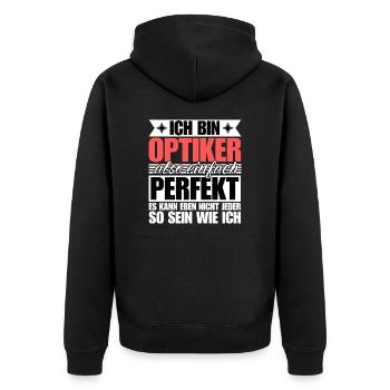 Perfekter Optiker - Unisex Premium Bio Zip Hoodie - Schwarz - Hinten - Nico (187cm)