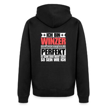 Perfekter Winzer - Unisex Premium Bio Zip Hoodie - Schwarz - Hinten - Nico (187cm)