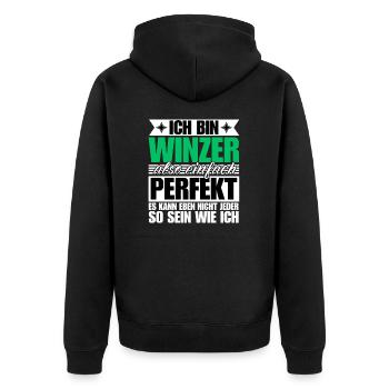 Perfekter Winzer - Unisex Premium Bio Zip Hoodie - Schwarz - Hinten - Nico (187cm)