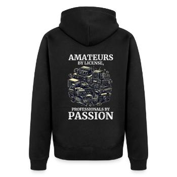 Vintage-Amateurfunk-Enthusiasten Amateure nach Lizenz - Unisex Premium Bio Zip Hoodie - Schwarz - Hinten - Nico (187cm)