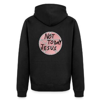 Nicht heute Jesus - Unisex Premium Bio Zip Hoodie - Schwarz - Hinten - Nico (187cm)