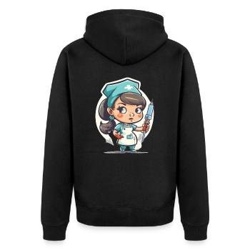 Pflege der Zukunft - Unisex Premium Bio Zip Hoodie - Schwarz - Hinten - Nico (187cm)