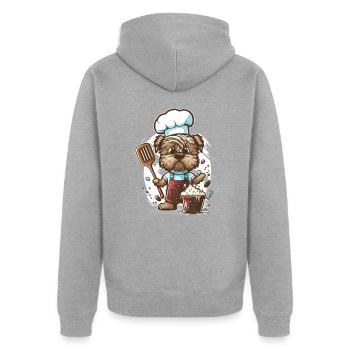 Chien dans la cuisine - Veste à capuche bio Premium Unisexe - gris chiné - Dos - Nico (187cm)
