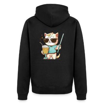 Un chat avec un cocktail dans la patte - Veste à capuche bio Premium Unisexe - noir - Dos - Nico (187cm)