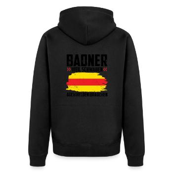 Baden - Unisex Premium Bio Zip Hoodie - Schwarz - Hinten - Nico (187cm)