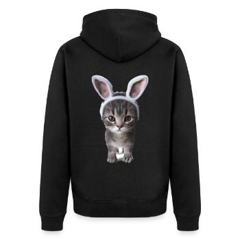 Katze mit Hasenohren - Unisex Premium Bio Zip Hoodie - Schwarz - Hinten - Nico (187cm)