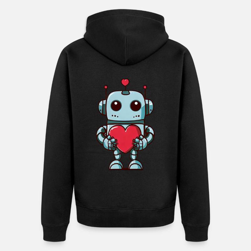 Roboter mit Herz - Unisex Premium Bio Zip Hoodie - Schwarz