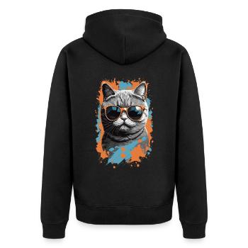 Britische Kurzhaar Katze Cooles Katzen Design - Unisex Premium Bio Zip Hoodie - Schwarz - Hinten - Nico (187cm)
