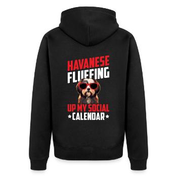 Havanese Fluffing up my social calendar - Unisex Premium Bio Zip Hoodie - Schwarz - Hinten - Nico (187cm)