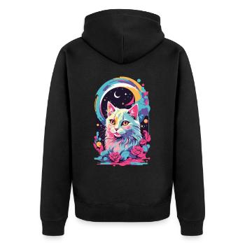 Magische Pastell Goth Katze bei Nacht mit Rosen - Unisex Premium Bio Zip Hoodie - Schwarz - Hinten - Nico (187cm)