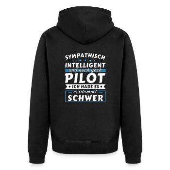 Sympathisch und intelligent - Pilot Edition - Unisex Premium Bio Zip Hoodie - Schwarz - Hinten - Nico (187cm)