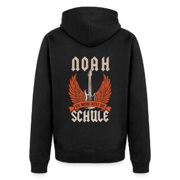 Schulkind Noah Ich Rocke Jetzt Die Einschulung - Unisex Premium Bio Zip Hoodie - Schwarz - Hinten - Nico (187cm)