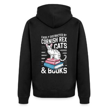 Katze Cornish Rex Geschenk - Unisex Premium Bio Zip Hoodie - Schwarz - Hinten - Nico (187cm)