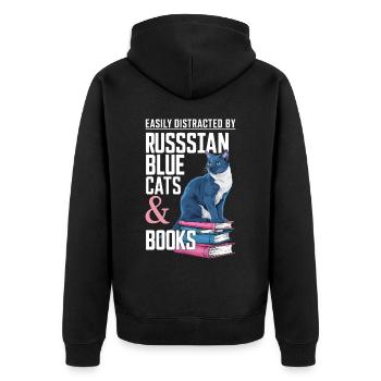 Katze Russisch Blau Geschenk - Unisex Premium Bio Zip Hoodie - Schwarz - Hinten - Nico (187cm)