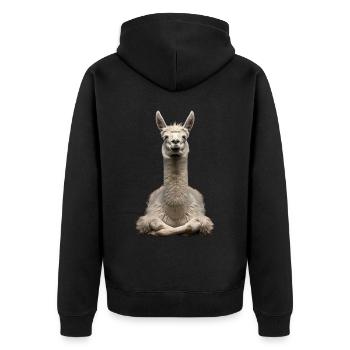 Lama - Unisex Premium Bio Zip Hoodie - Schwarz - Hinten - Nico (187cm)