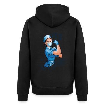 Lustige Krankenschwester mit Humor - Unisex Premium Bio Zip Hoodie - Schwarz - Hinten - Nico (187cm)