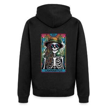 Tarotkarte - Unisex Premium Bio Zip Hoodie - Schwarz - Hinten - Nico (187cm)