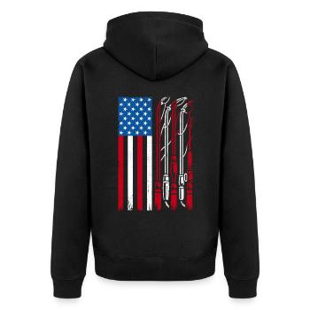 Amerikanische Flagge Angelrute USA Patriot Fischer An - Unisex Premium Bio Zip Hoodie - Schwarz - Hinten - Nico (187cm)