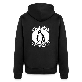 Pinguin Hacker - Unisex Premium Bio Zip Hoodie - Schwarz - Hinten - Nico (187cm)