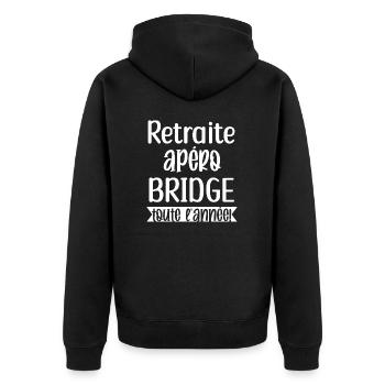 Retraite apéro bridge cadeau femme retraité cartes - Veste à capuche bio Premium Unisexe - noir - Dos - Nico (187cm)