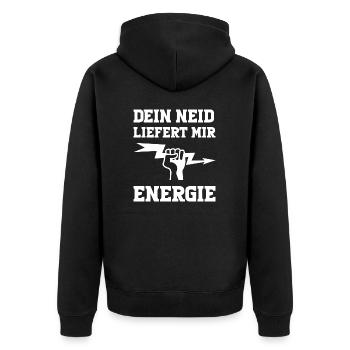 DEIN NEID LIEFERT MIR ENERGIE - Unisex Premium Bio Zip Hoodie - Schwarz - Hinten - Nico (187cm)