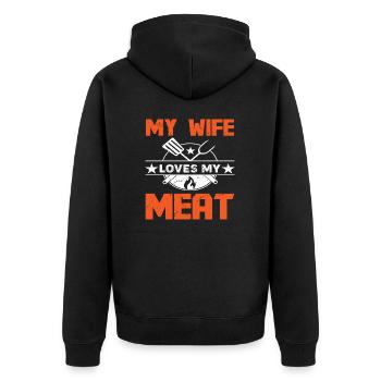 My Wife loves my Meat - Unisex Premium Organic Zip Hoodie - black - Back - Nico (187cm)