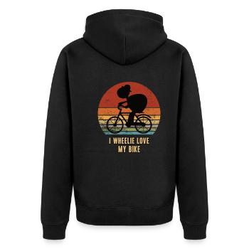 Radfahrer Biker Langsame Schildkröte auf Fahrrad - Unisex Premium Bio Zip Hoodie - Schwarz - Hinten - Nico (187cm)