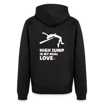 Ich Liebe Hochsprung - Unisex Premium Bio Zip Hoodie - Schwarz - Hinten - Nico (187cm)