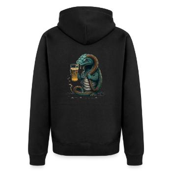Coole Echse mit Bier Comic Illustration - Unisex Premium Bio Zip Hoodie - Schwarz - Hinten - Nico (187cm)