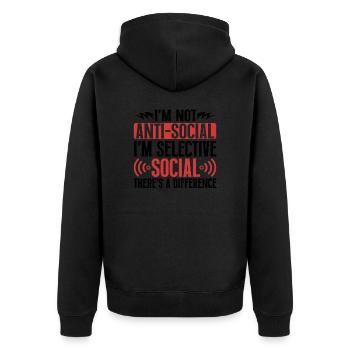 Introvertiert Schüchtern Antisozial - Unisex Premium Bio Zip Hoodie - Schwarz - Hinten - Nico (187cm)