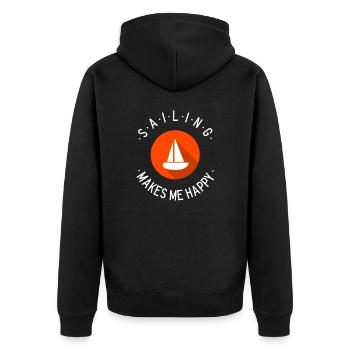 Segeln, Segelboot, Skipper: sailing makes me happy - Unisex Premium Bio Zip Hoodie - Schwarz - Hinten - Nico (187cm)