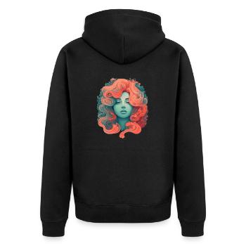 izup2u red and green woman - Unisex Premium Bio Zip Hoodie - Schwarz - Hinten - Nico (187cm)