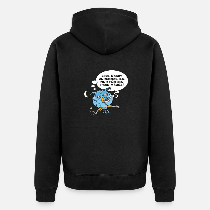 Müde Eule hat Nachtschicht - Unisex Premium Bio Zip Hoodie - Schwarz