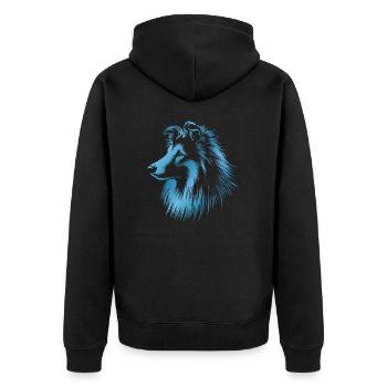 Sheltie | Shetland Sheepdog Hundekopf blau - Unisex Premium Bio Zip Hoodie - Schwarz - Hinten - Nico (187cm)