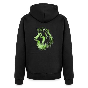 Sheltie | Shetland Sheepdog Dog Head Green - Unisex Premium Organic Zip Hoodie - black - Back - Nico (187cm)