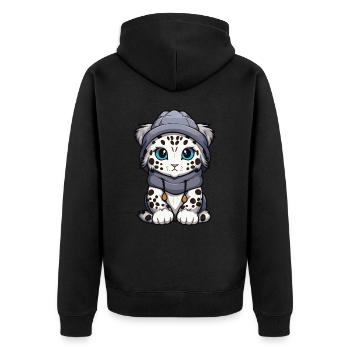 Schneeleopard leopard Tier Baby Comic Winter - Unisex Premium Bio Zip Hoodie - Schwarz - Hinten - Nico (187cm)
