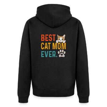 Jahrgang Beste Katzenmutter aller Zeiten, Katzenmutter Geschenk - Unisex Premium Bio Zip Hoodie - Schwarz - Hinten - Nico (187cm)