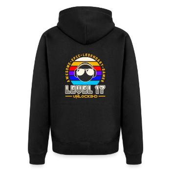 Stufe 17 - Unisex Premium Bio Zip Hoodie - Schwarz - Hinten - Nico (187cm)