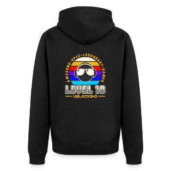 Level 18 - Unisex Premium Organic Zip Hoodie - black - Back - Nico (187cm)