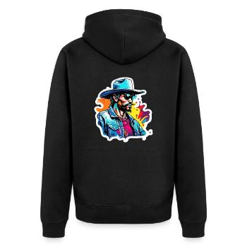 Cowboy / Wilde Westen / Wüste / Lasso / Rodeo - Unisex Premium Bio Zip Hoodie - Schwarz - Hinten - Nico (187cm)