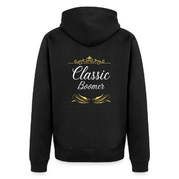 Classic Boomer, Old-School, 50s, 60s, Vintage - Unisex Premium Organic Zip Hoodie - black - Back - Nico (187cm)