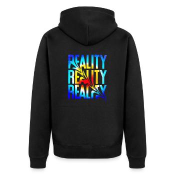 Reality - Unisex Premium Bio Zip Hoodie - Schwarz - Hinten - Nico (187cm)