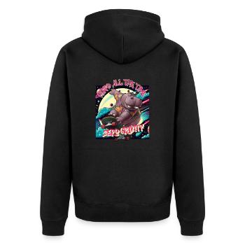 Hippo All the Time - Zero Gravity - Unisex Premium Bio Zip Hoodie - Schwarz - Hinten - Nico (187cm)