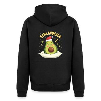 Schlavocado Offiziell Schlafanzug Avocado - Unisex Premium Bio Zip Hoodie - Schwarz - Hinten - Nico (187cm)