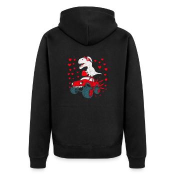 Valentines Day T Rex Riding TRUCK - Unisex Premium Organic Zip Hoodie - black - Back - Nico (187cm)