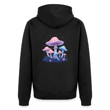 Magische Pilze - Mystische Waldkunst - Unisex Premium Bio Zip Hoodie - Schwarz - Hinten - Nico (187cm)